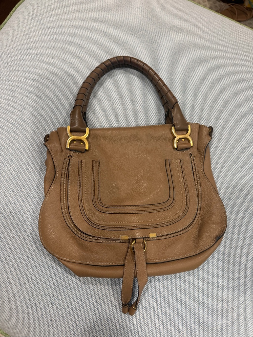 Chloe Tan Brown Leather Shoulder Bag with Gold Hardware